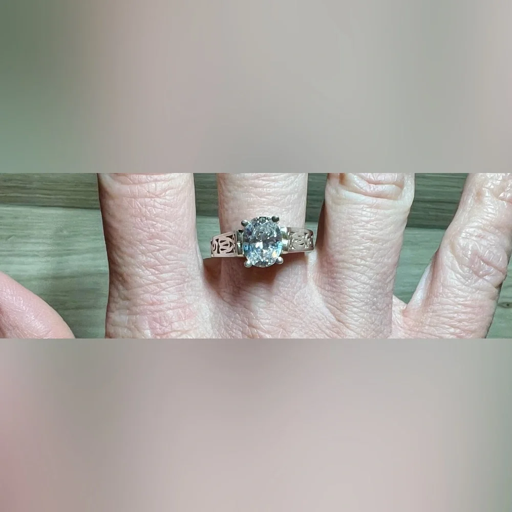 Vintage Handmade Designer Signed Sterling Silver Cubic Zirconia Ring, Size 8.75